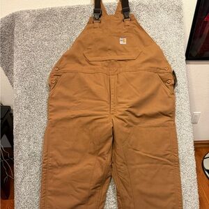 Carhartt FR Double Knee Bib Overall Mens 50x32 Brown Canvas Quilt Linen Workwear